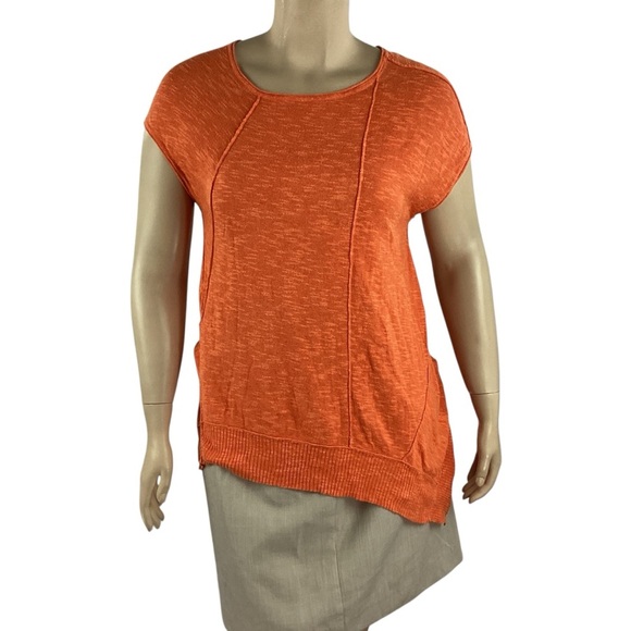 Eileen Fisher Organic Linen Cotton Slub Knit Top Orange Size L - Picture 1 of 7